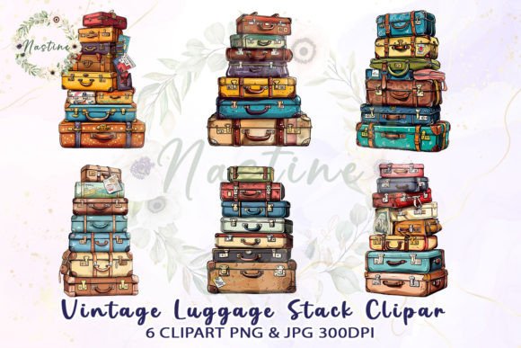 Download Vintage Luggage Stack Watercolor - Vintage luggage Collection