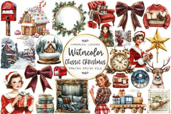 Download Watercolor Classic Christmas Clipart - Classic christmas clipart Collection