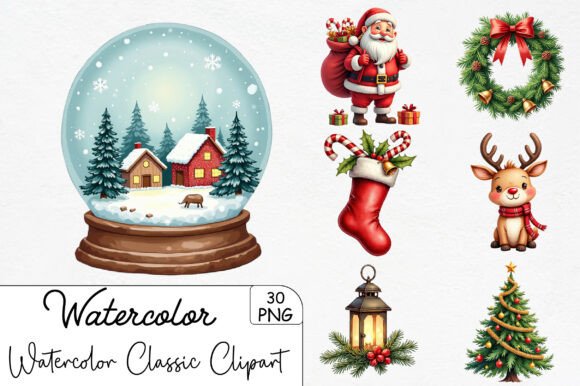 Download Watercolor Classic Christmas Clipart - Classic christmas clipart Collection