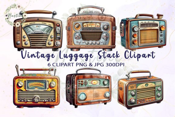 Download Vintage Luggage Stack Watercolor Clipart - Vintage luggage Collection