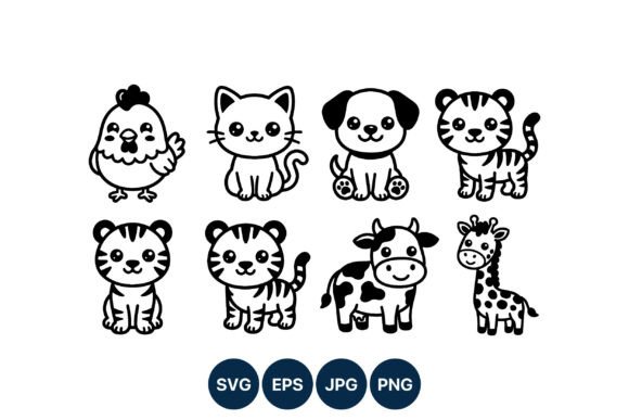 Download Cute Baby Animals Line Art Vector Set - Cute baby animals Collection